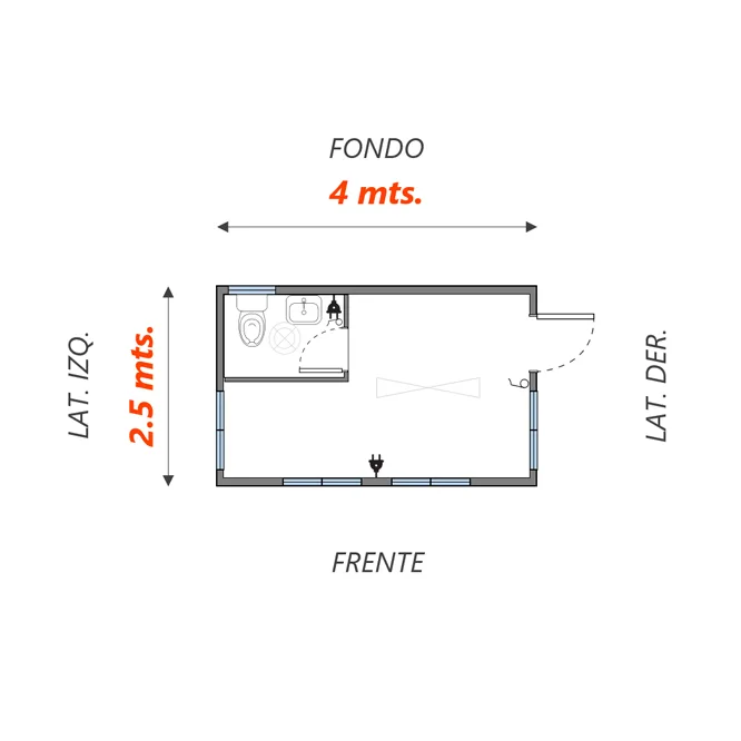 Caseta de 4 x 2.5 mts +Baño Simple 2 — Icontainer